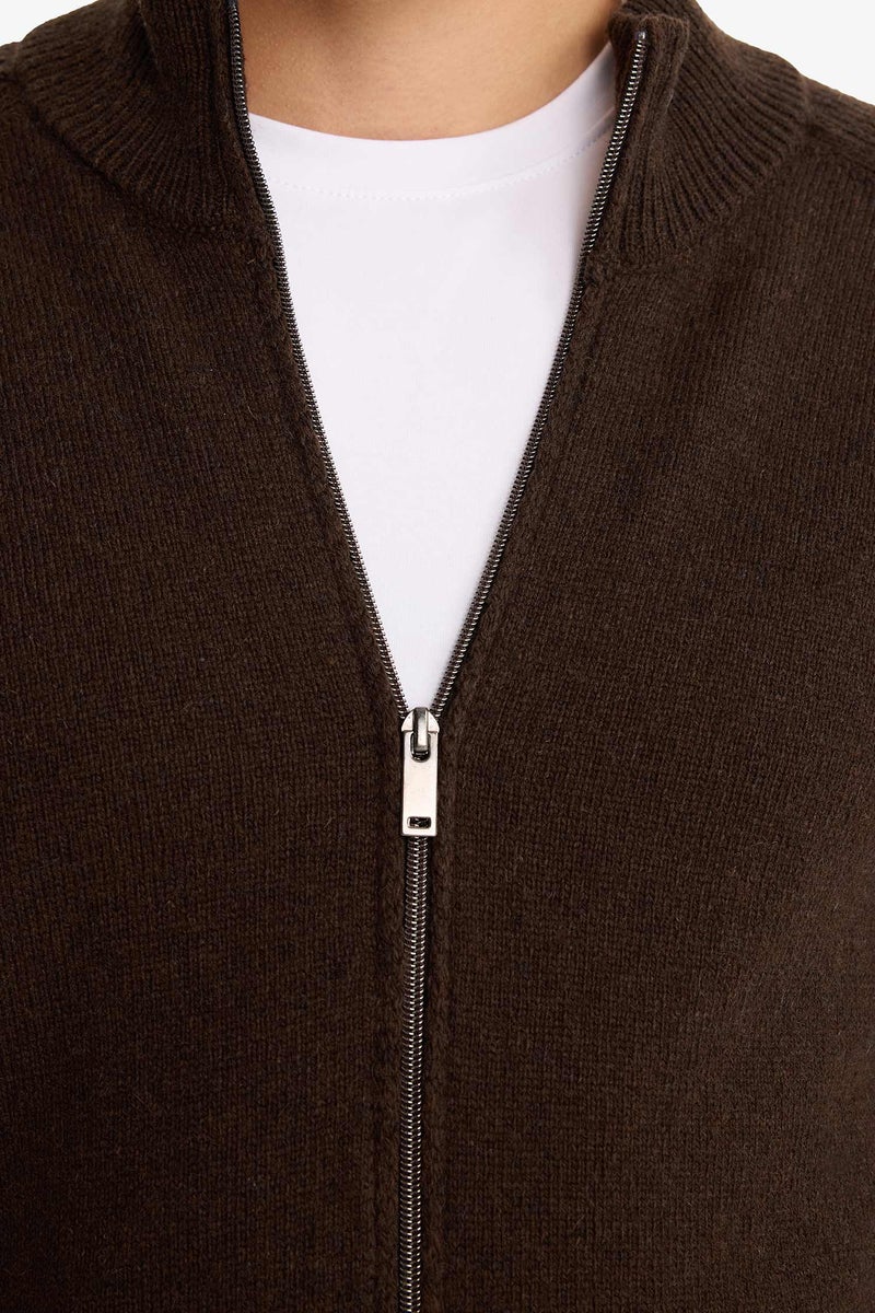 DeFacto Brown Man Standard Fit Wool Blend Knit Cardigan Casual - Image 5